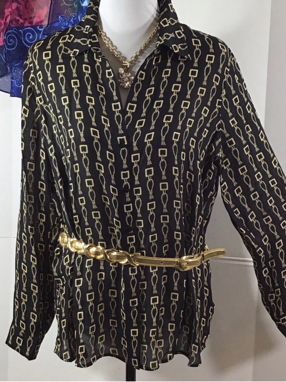 L'agence Nina Key Ring Silk Button Down Blouse M